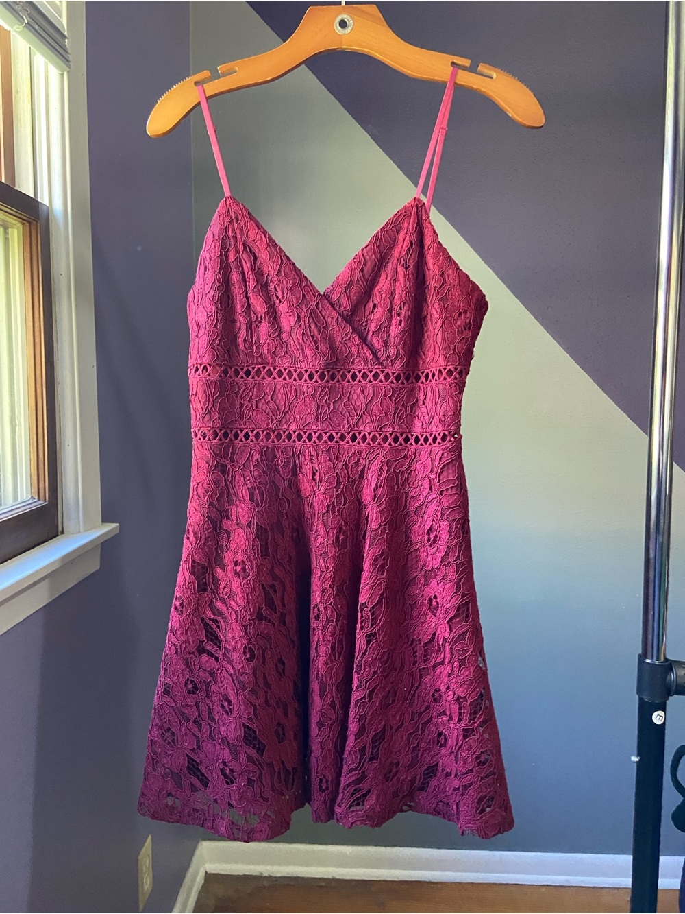 miami Burgundy Lace Spaghetti-Strap Mini Dress